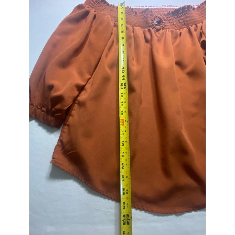 Rue21 Womens XL Burnt Orange Off The Shoulder Smocked Blouse 3/4 Tie Sleeve Top - Picture 4 of 5